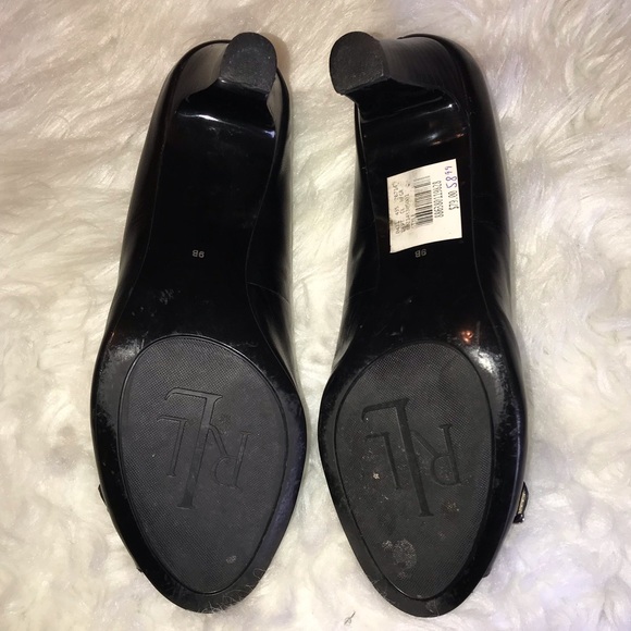 Lauren Ralph Lauren black open toe leather heels 9 - Picture 6 of 16